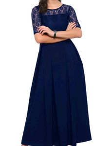 Elegant Navy Lace Maxi Dress