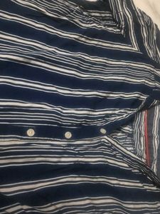 Navy Blue Striped Button-Down Shirt