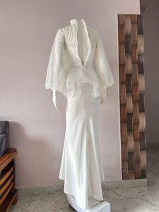 White High Neck Peplum Mermaid Gown