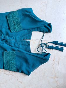Peacock Blue Sworski Work Saree