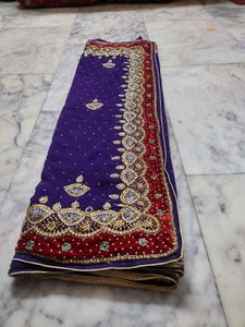Diya bati stone work saree