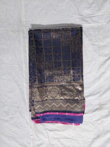 Elegant Margenta, Navy Blue &amp; Gold Saree
