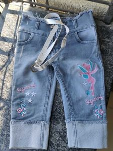 Embroidered Denim Capri Jeans For Girls Kids