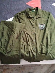 Olive Green Shirt with Cat Patch