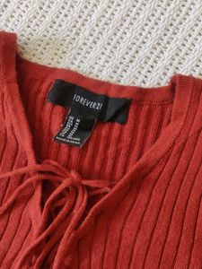FOREVER 21 Ribbed Knit Lace-Up Top