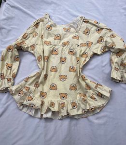 Cute Bear Print Long Sleeve Top