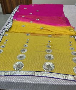 Pink &amp; Yellow Embellished Saree