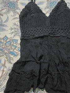 Crochet Detail Black Top