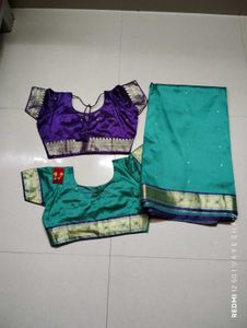 Teal Saree with 2 Blouse