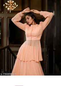 ✨ Peach Layered Georgette Long Gown ✨