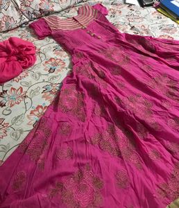 Pink Long Anarkali Dress With Full Ghera 💓