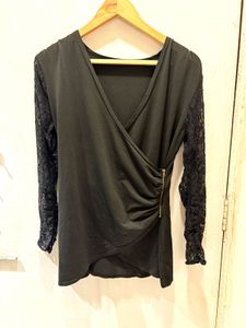 Beautiful Black Lace Sleeve Wrap Top