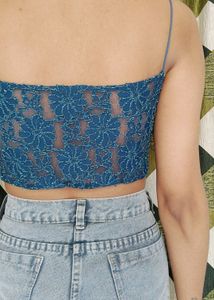 Blue Floral Beaded Crop Top