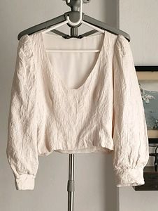 Zara Cream Long Puff Sleeve Top
