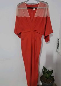 Red URBANIC Mesh-Neck Jumpsuit