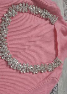 Pink Rhinestone Crop Top