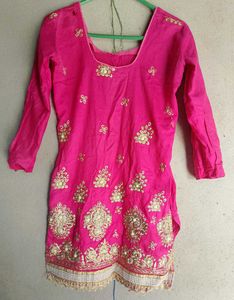Pink Embroidered Kurti Top