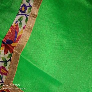 Parrot Green Colored Saree