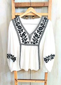 Black Embroidery Work Cotton Top Size-36