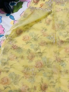 Floral Embroidered Organza Suit With Organz
