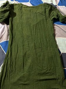Green Mid Lenght Dress/kurta With Pockets 🌲