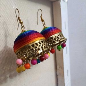 Rainbow Beaded Jhumka Earrings