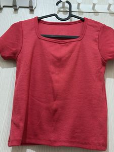 Dark Pink Square Neck Ribbed Cropped Top