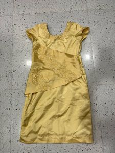 Yellow Stitched Satin Dress 💛