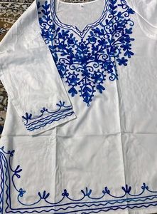 Embroidered White short  Kurta