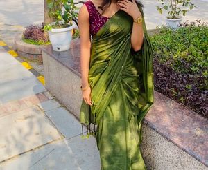 Green Mirror Work Saree