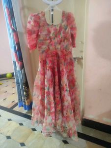 Organza Flared Frock,With Pleates