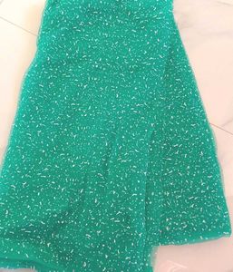 Green & White Printed Fabric saree