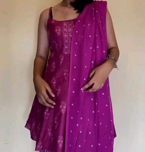 Purple Kurti With Dhoti Salwar And Dupatta