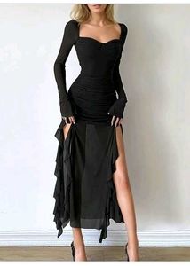 Black Sheer Fringe Dress