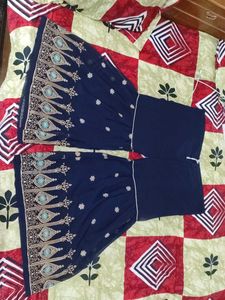 Teal &amp; Navy Embroidered Salwar Kameez