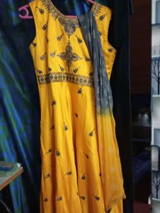 Elegant Yellow Embellished Dress.Adi Affer.