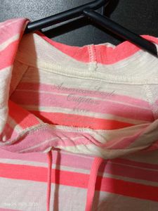 AE Striped Hoodie - Pink &amp; Coral Lightweight Top