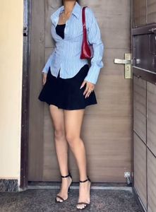 Striped Button-Down Waist Fitted Shirt.