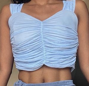 Baby Blue Ruched Crop Top