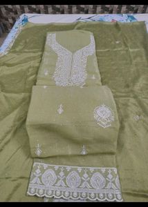 Elegant Unstitched Suit Fabric with embroidery dup