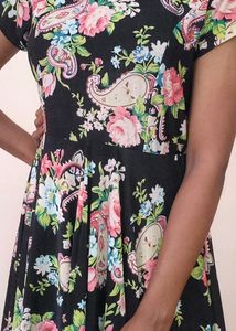 Women's Umberlla Cut Floral Print Black Frock