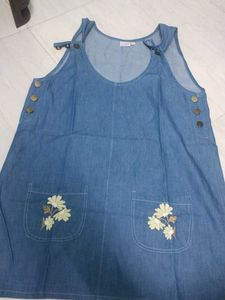 Denim Dress with Floral Detail