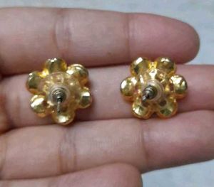 Pinkish Peach Flower Studs with Pearl and Stones
