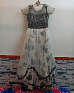 Two-Tone Dress with Sequin Bodice and Floral Skirt