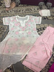 Pink Embroidered Lucknowi Kurta Set