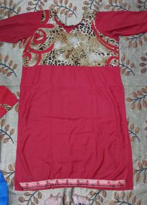 Red &amp; Animal Print Kurta Set