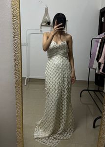 Silver Rhinestone Beaded Cocktail GOWN