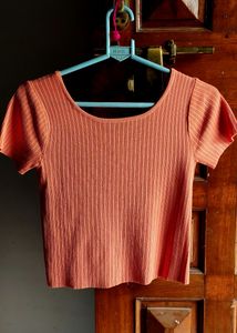 Orange Ribbed Crop Top