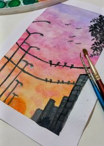 City Sunset Watercolor Painting * 100 Rs For A5 Size *