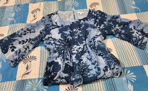 Denim Style Floral Print Georgette Top